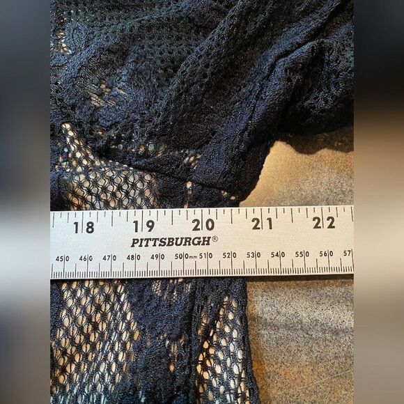 GNW Blouse Women’s Medium Black Lace Overlay Bell Sleeves Whimsigoth Fairy Witch - Picture 3 of 7